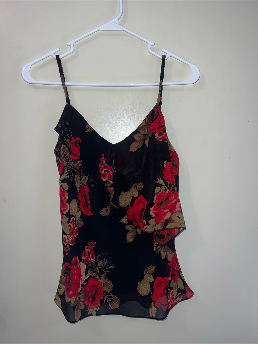 Guess Black Cami Top with Red Floral Print